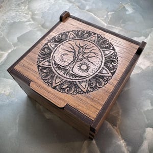 Walnut Keepsake Box with Laser Engraved Tree of Life | Wooden Memory Box | Personalized Gift for Anniversary, Wedding, Birthday, or Memorial