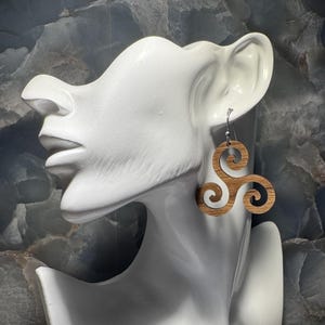 Walnut Celtic Triskelion Earrings: Handmade Wooden Dangle Jewelry