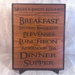 Wood Wall Plaque with Lord of the Rings Inspired Hobbit Meal Times