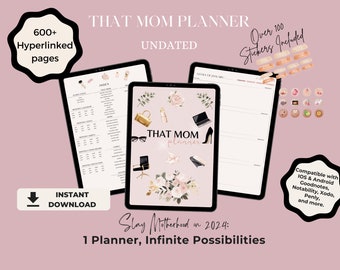 DIE moeder ongedateerde digitale planner, 2024 moeder levensplanner, drukke moeder, GoodNotes, iPad, digitale levensplanner, GRATIS digitale stickers & covers