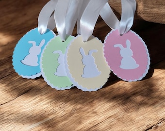 Confezione da 4/8/12 etichette regalo pasquali color pastello a forma di coniglio pasquale