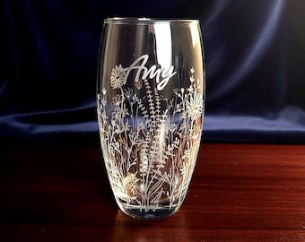 Engraved hiball glass with a floral design