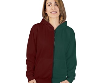 Split Half Half Two Color Zipper Hoodie Unisex With Pocket Etsy
