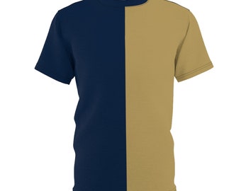 Halv marinblå och halv guldfärgad unisex split-t-shirt halv och halv skjorta