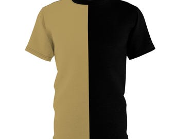 Half zwart half goud Team Spirit-shirt gesplitst T-shirt volwassen tweekleurig half-om-half shirt