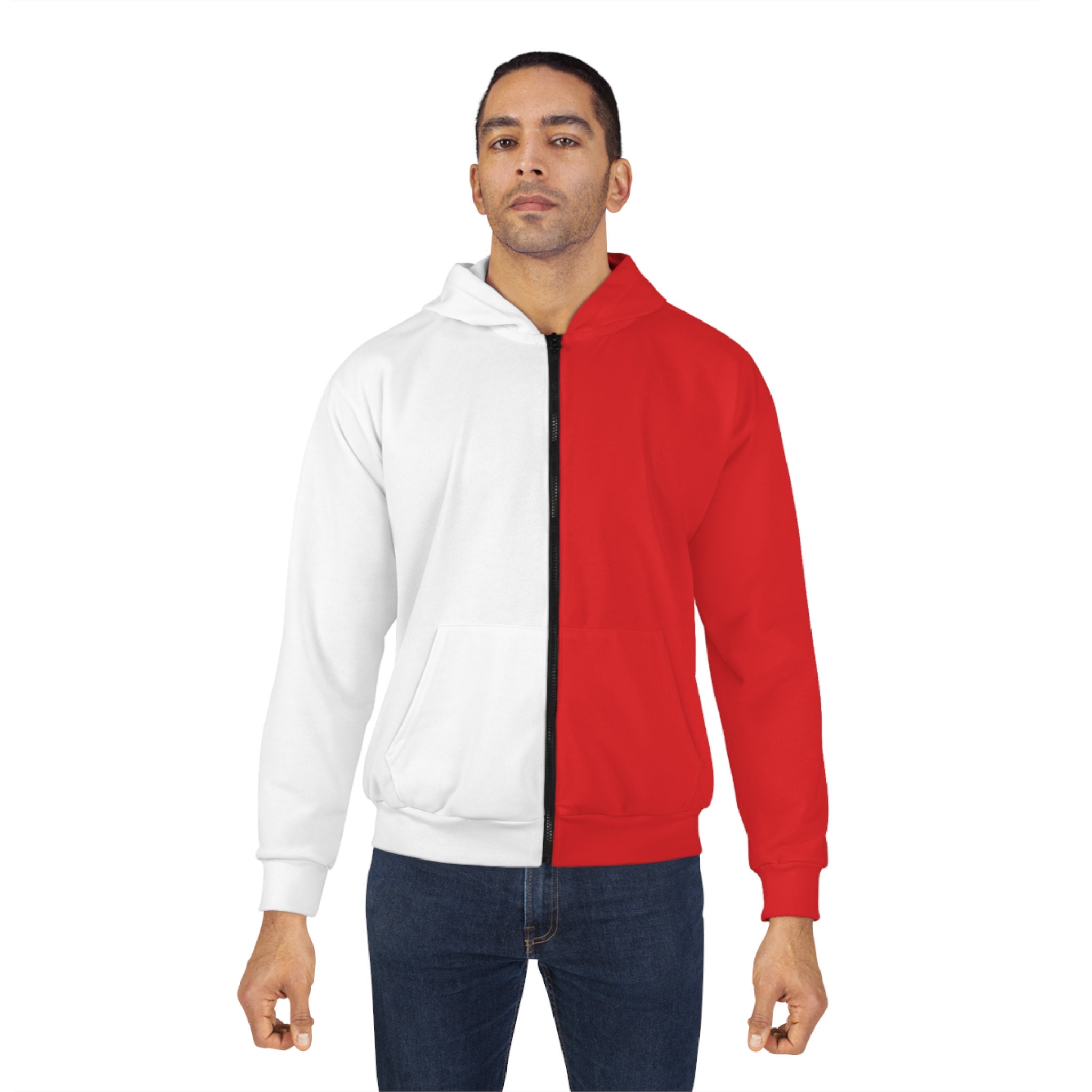 Split Half Half Two Color Zipper Hoodie Unisex With Pocket Etsy