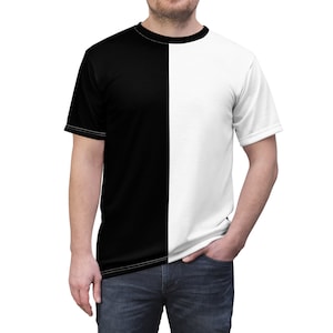 Halb schwarz und halb weißes Shirt Split Tee Halb und halb Shirt