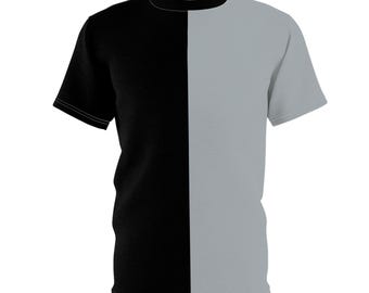 Half grijs half zwart shirt teamgeest uniseks kleurblok Game Day T-shirt moderne fankleding Cadeau voor sportliefhebbers