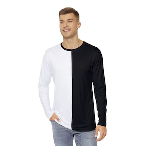 Men&#39;s Long Sleeve White And Orange Split Shirt