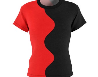 Damesshirt met split, half en half, verdeeld T-shirt