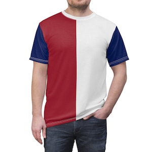 Red, White, & Blue Three Tone Adult Split Tee Half and Half