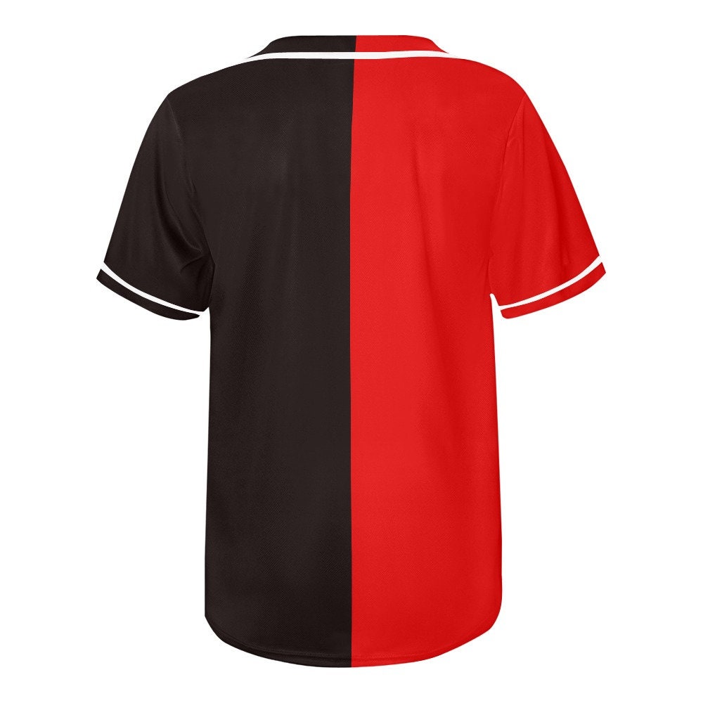 Black and Red Half and Half Baseball Jersey Divided Jersey Two Tone