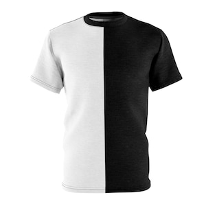 Half Black Half White Shirt Unisex Two Color Split T-Shirt White & Black Adult Shirt