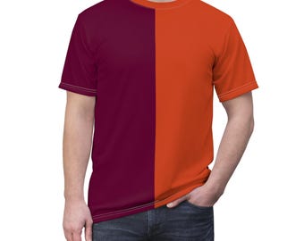 Half Maroon Half Orange Team Shirt Split Color Tee Team Spirit Shirt Game Day Outfit Fan Unisex Shirt Half and Half Shirt Sports Apparel