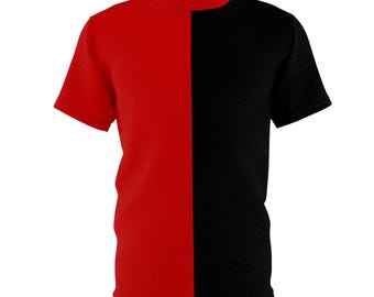 Team Spirit half rood en half zwart T-shirt in teamkleur, shirt in splitkleur half en half T-shirt atletisch shirt Spirit wear schoolkleurenshirt