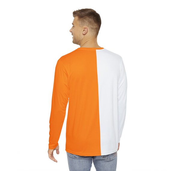 Men's Long Sleeve White and Orange Split Shirt - Etsy