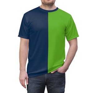 Half Blue & Half  Green Adult Split Tee Two Tone Half and Half Shirt
