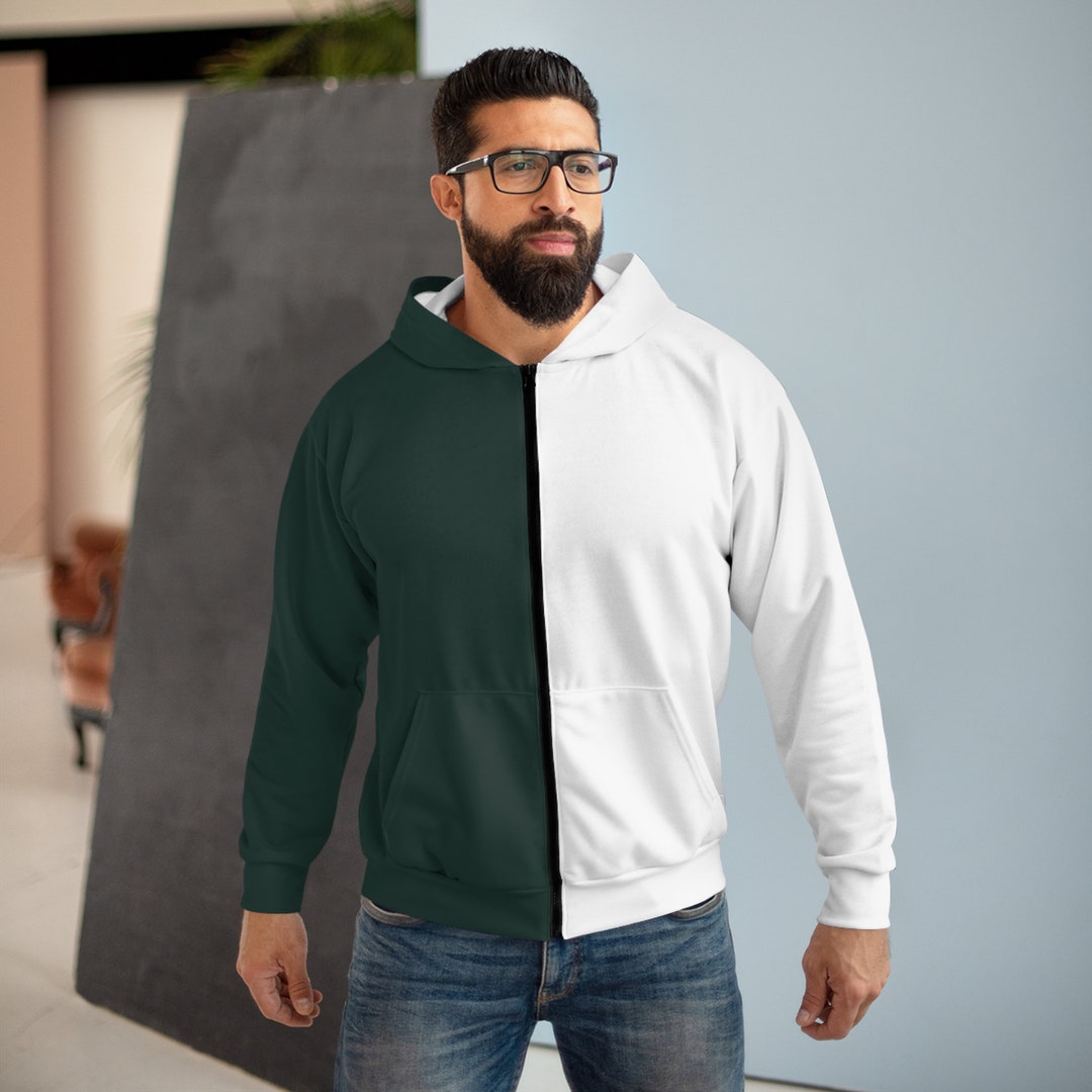 Split Half Half Two Color Zipper Hoodie Unisex With Pocket Etsy UK