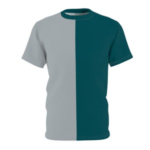 Halvgrön och halvgrå vuxen Delad t-shirt Team Spirit-skjorta Tvåfärgad halv och halv skjorta Tailgate-skjorta Färgblocksskjorta