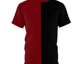 Half kastanjebruin en half zwart teamspirit-shirt gesplitst T-shirt volwassen tweekleurig half-om-half shirt
