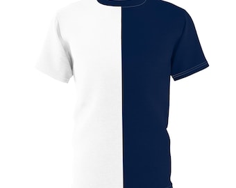 Half marineblauw half wit teamshirt gesplitste kleur T-shirt teamgeest shirt wedstrijddag outfit fan unisex shirt half en half shirt sportkleding