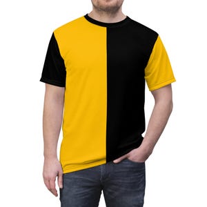 Half Yellow & Half Black Adult Two Color Divided Shirt Split Color Half And Half Shirt