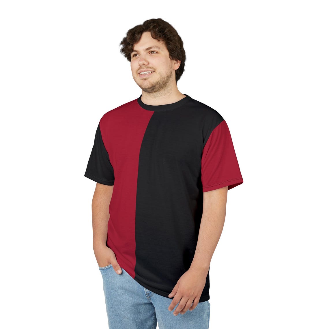 Half Red & Half Black Adult Two Color Divided Shirt Split Color Half ...