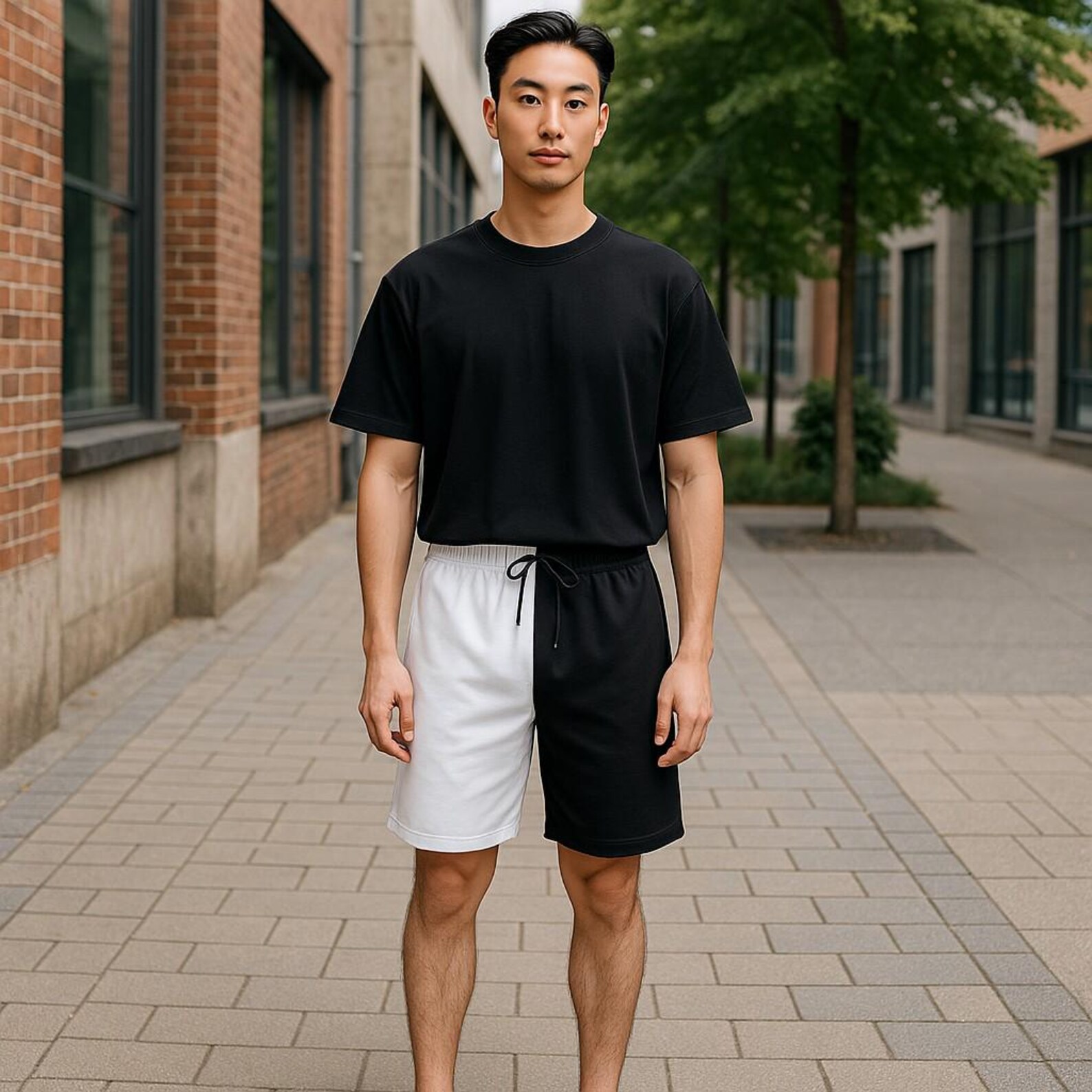 Black and White Two Color Split Men's Over-the-knee Shorts - Etsy