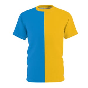 Chemise esprit d'équipe mi-bleue mi-jaune T-shirt fendu pour adulte bicolore