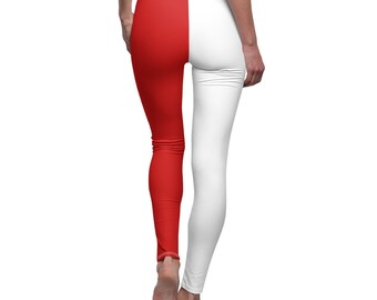 Women's Leggings White u0026 Red Split Half and Half Two Tone - Etsy