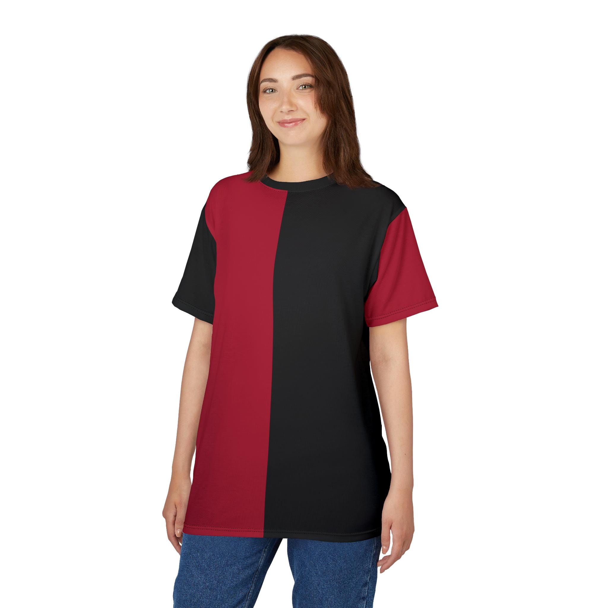 Half Red & Half Black Adult Two Color Divided Shirt Split Color Half ...