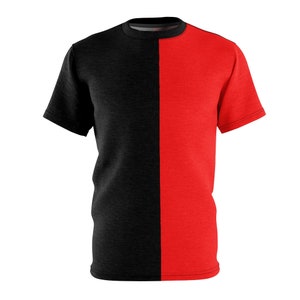 【DISCERNMENT】Like it half T-shirts Black and Red Split Adult Tee | Two-toned Shirt | Two