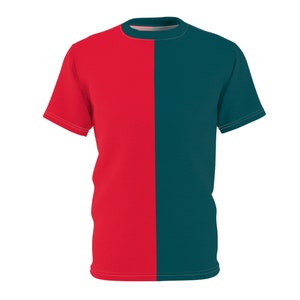 Half Green & Half Red Adult Split Tee Two Tone Half and Half Shirt
