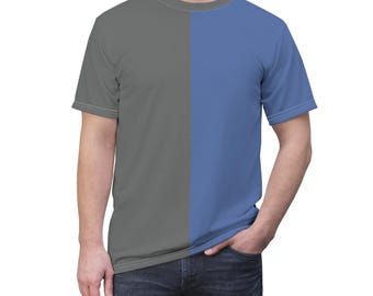 Half blauw half grijs teamshirt gesplitste kleur T-shirt teamgeest shirt spel dag outfit fan cadeau Unisex shirt half en half shirt sportkleding
