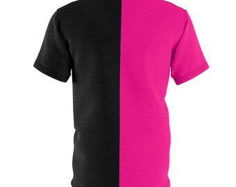 Unisex Two Color Split T-shirt Pink & Black Adult Tee Shirt