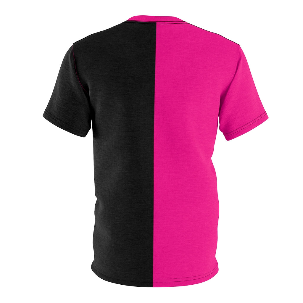 Unisex Two Color Split T-shirt Pink & Black Adult Tee Shirt