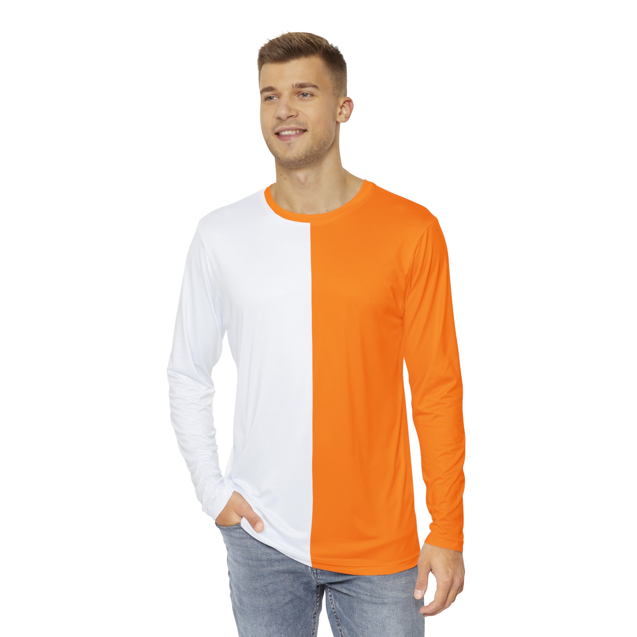 Men's Long Sleeve White and Orange Split Shirt - Etsy
