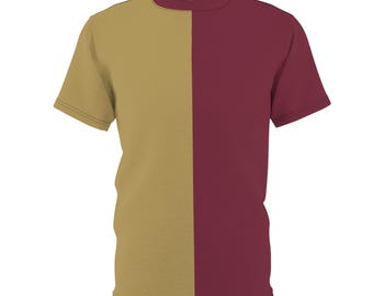 Half kastanjebruin half goud Team Spirit-shirt gesplitst T-shirt volwassen tweekleurig half-om-half shirt