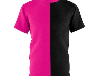 Half Pink Half Black Unisex Two Color Split T-shirt Pink