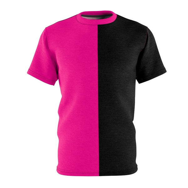 Unisex Two Color Split T-Shirt Pink & Black Adult Tee Shirt