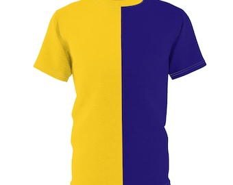 Half paars half geel kleurblok teamgeest shirt Unisex half en half Game Day T-shirt fankleding top teamjersey