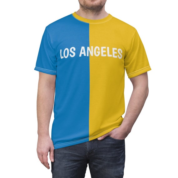 Blue Yellow Los Angeles Two Tone Adult Split Tee Half And Etsy