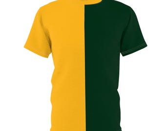 Groen en geel half en half Team Pride-T-shirt College Game Day-shirt sportfan T-shirt teamgeest