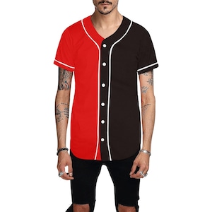 Maglia da baseball mezza e mezza nera e rossa Maglia divisa / Maglia bicolore / Maglia divisa