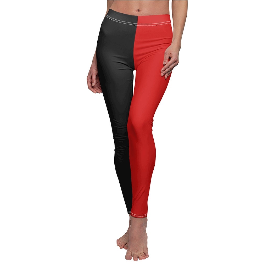Women's Leggings Black u0026 Red Split Half and Half Two Tone - Etsy