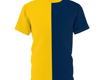 Geel en marineblauw teamgeest T-shirt uniseks kleurenspel