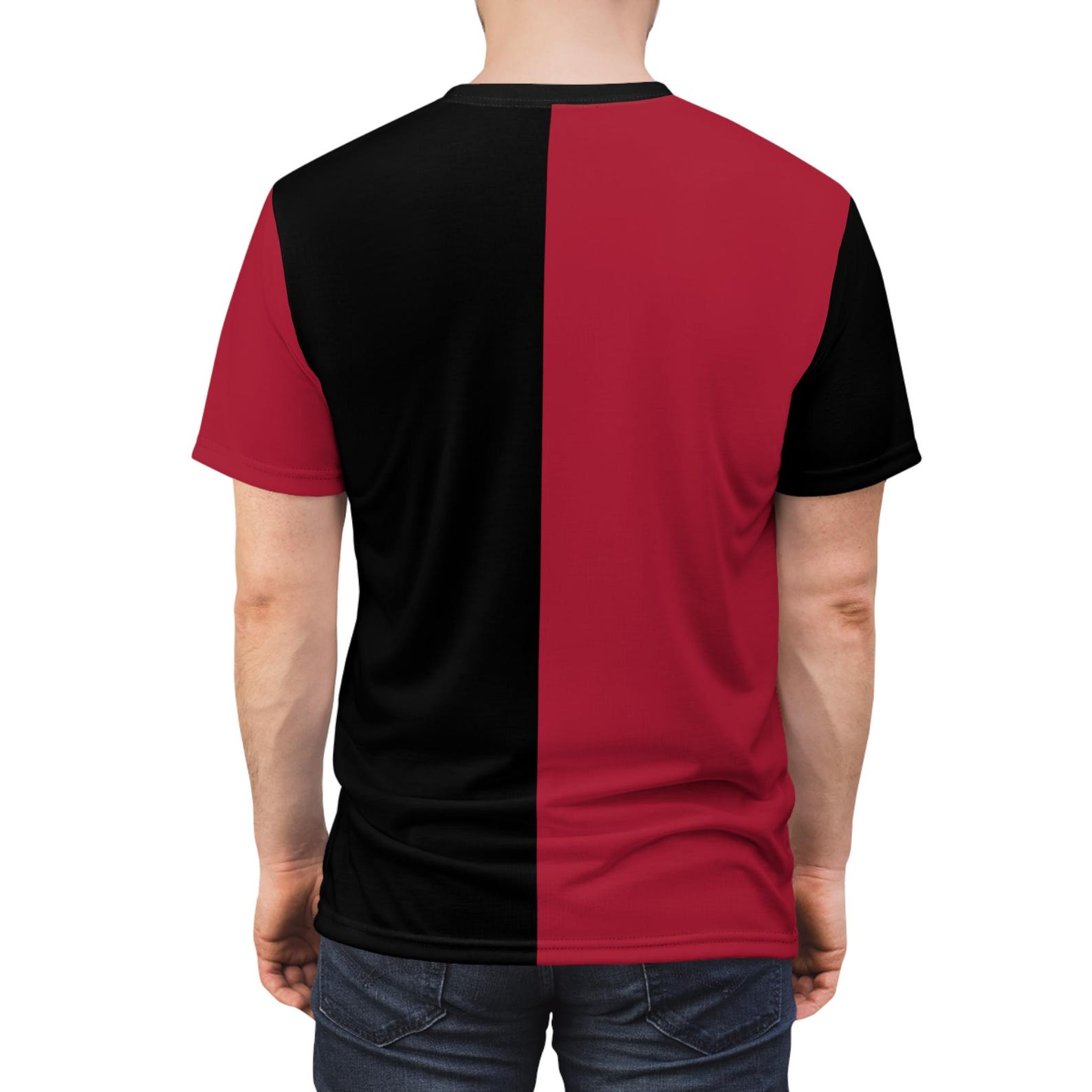 Half Red & Half Black Adult Two Color Divided Shirt Split Color Half ...