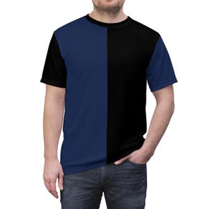 Half Blue & Half Black Adult Two Color Divided Shirt Split Color Half And Half Shirt