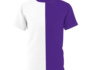 Half paars half wit teamshirt gesplitste kleur T-shirt teamgeest shirt spel dag outfit fan uniseks shirt half en half shirt sportkleding