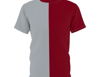Half bordeaux half grijs sportshirt T-shirt kleur split atletische top
